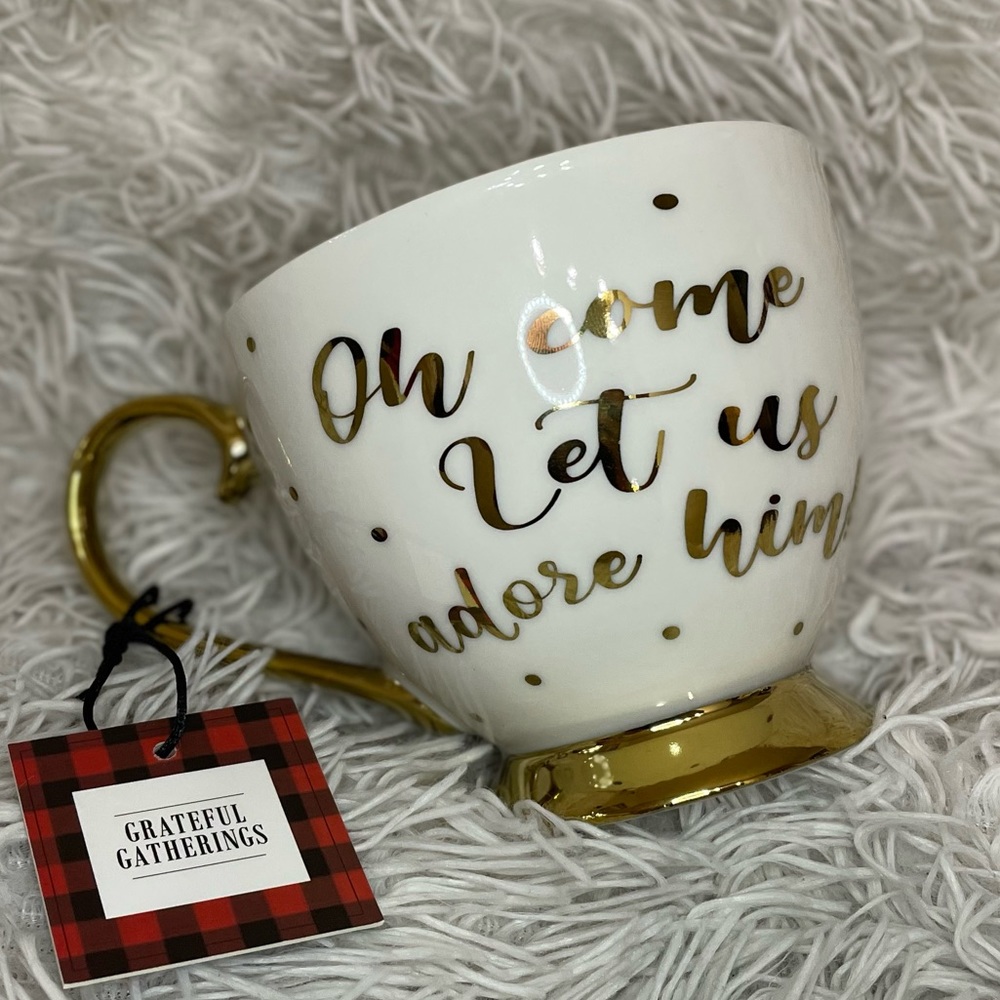 Grateful Gatherings White & Gold Coffee Mug